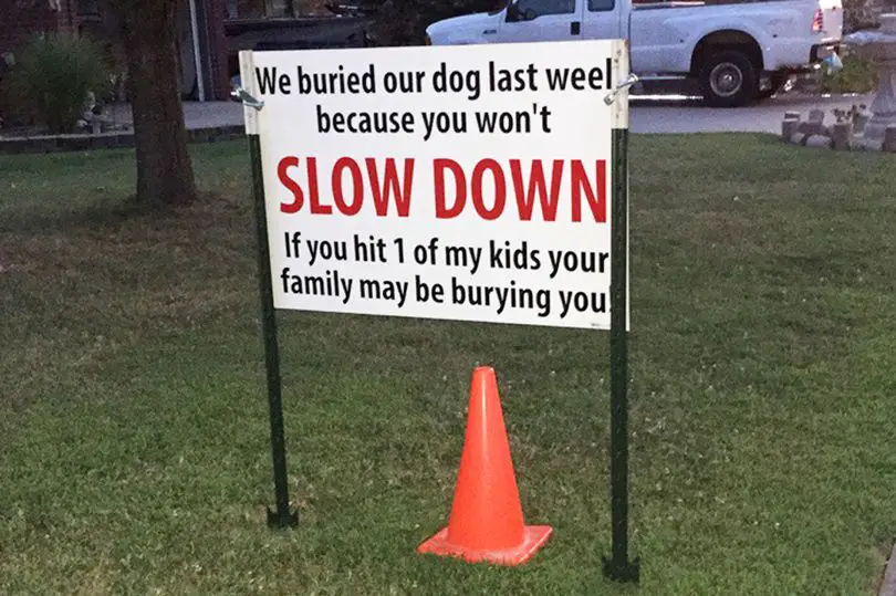 After dog gets hit by car, brutal sign has whole neighborhood talking